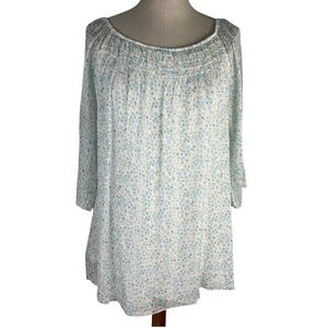 Giusy Silk Floral Print Women's Top - Blue and White